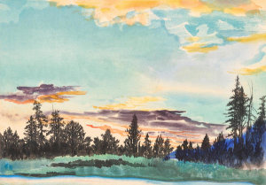 Chiura Obata - Evening Glow of Lyell Fork, Tuolumne Meadow, High Sierra, California, 1930