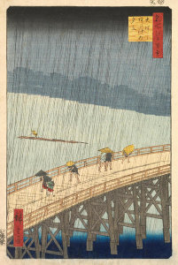 Utagawa Hiroshige - Evening Rain at Atake on the Great Bridge, 1857