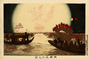 Kobayashi Kiyochika - Fireworks at Ryōgoku, 1880