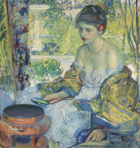 Richard Emil Miller - Portrait of a Young Girl by a Red-Lacquered Stand (Princess in the Land of Sunshine), ca. 1916–1917