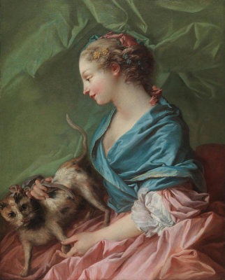 François Boucher - Woman with a Cat (The Dangerous Caress), ca. 1731-1735