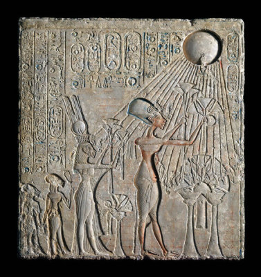 Egypt, New Kingdom - Akhenaten and his family worshiping the god Aten, Dynasty 18